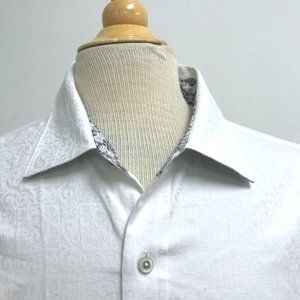 Robert Graham white contrast collar cuff cotton shirt xl